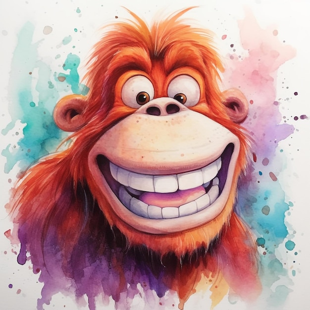 A painting of a monkey with a big smile.