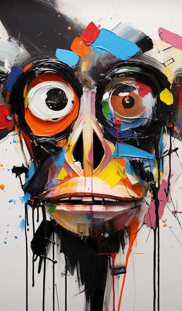 Painting of a monkey with a colorful face and a black nose generative ai