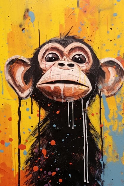 Painting of a monkey with dripping paint on its face generative ai