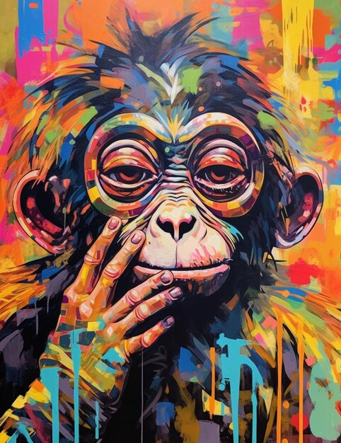 a painting of a monkey with glasses on his face generative ai