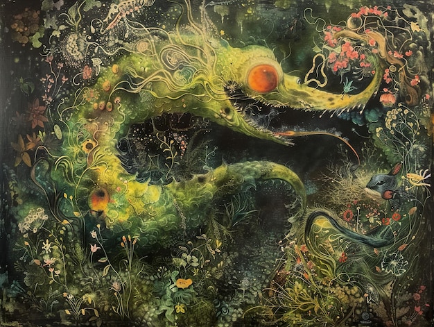 그 위에 얼굴이 그려진 괴물의 그림
