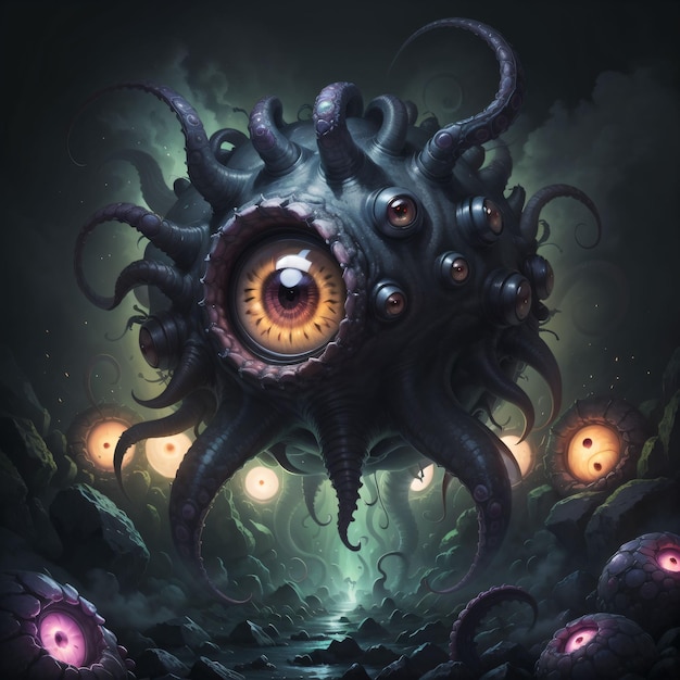 A painting of a monster with a large eye