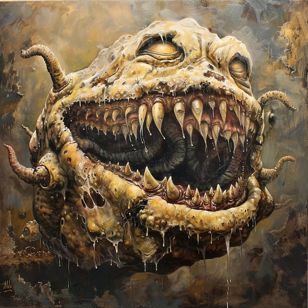 Photo a painting of a monster with the mouth open