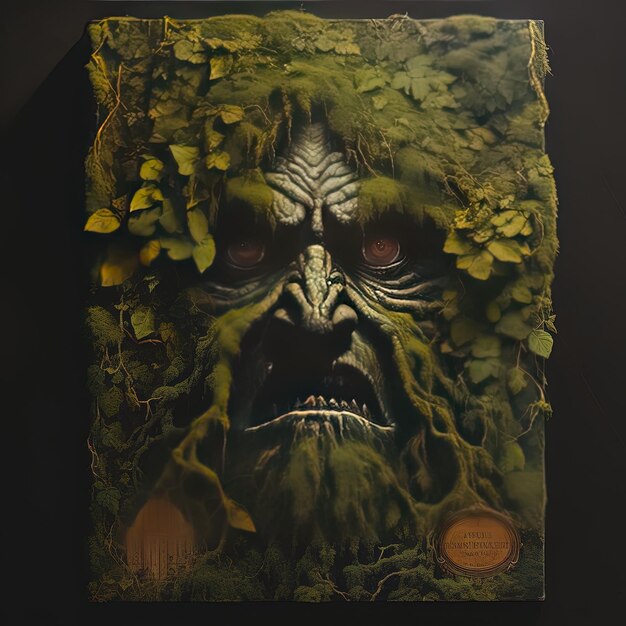 a painting of a monster with a tree in the background