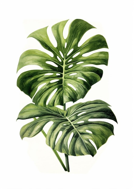 Foto un dipinto di una pianta monstera con foglie.