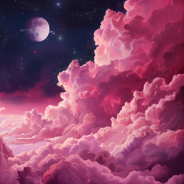 a painting of a moon and clouds with the moon in the background