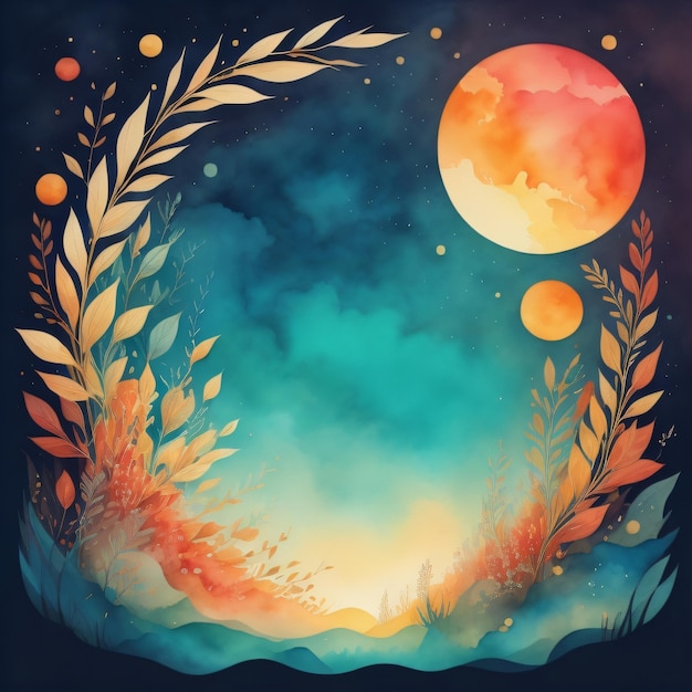 A painting of a moon and the moongreeting card background