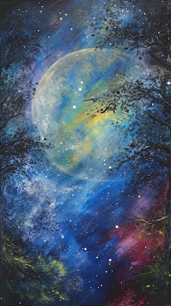 A painting of a moon and stars