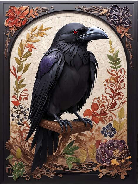 Painting of a Mosaik raven generative ai