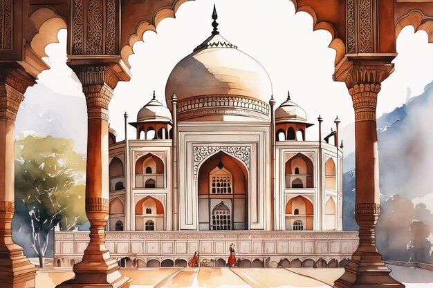 a painting of a mosque by person