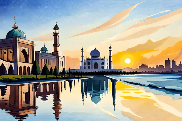 A painting of a mosque in india