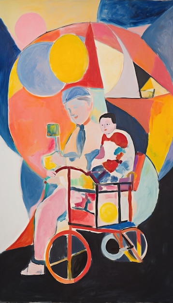 Photo a painting of a mother and child in a carriage