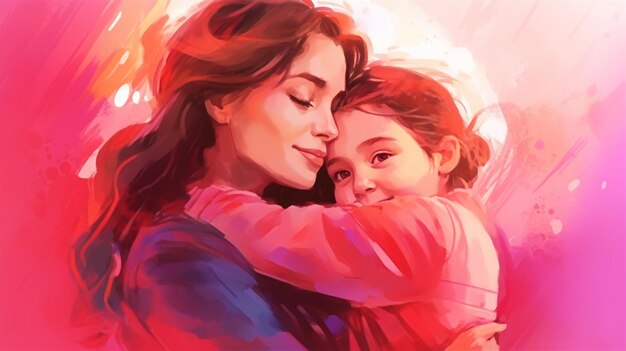 A painting of a mother and daughter hugging | Premium AI-generated image