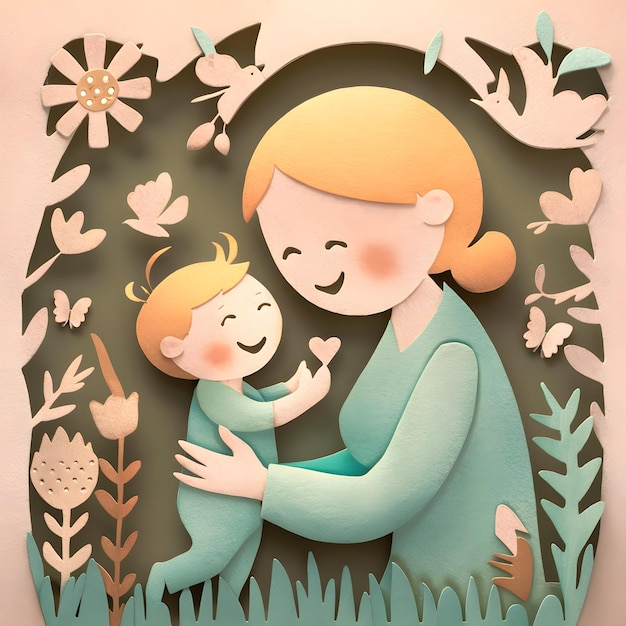 a painting of a mother and her child with a picture of a baby