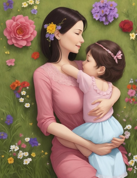 A painting of a mother and her daughter