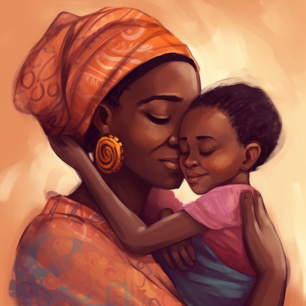 A painting of a mother holding her child.