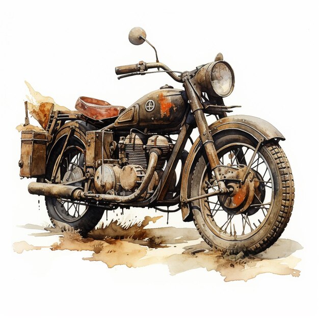 painting of a motorcycle with a sidecar and a side car generative ai