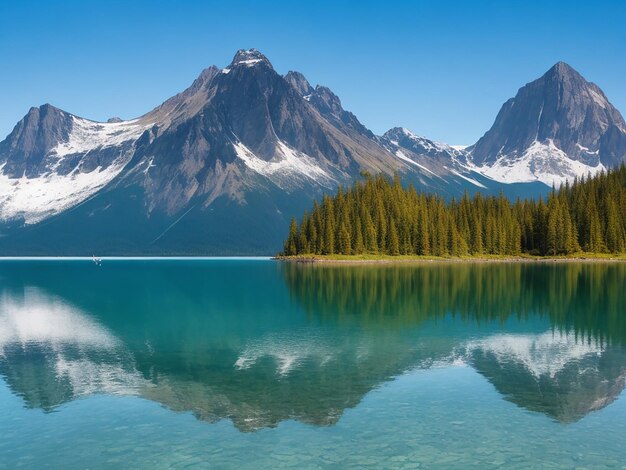 A painting of a mountain lake with a mountain in the background