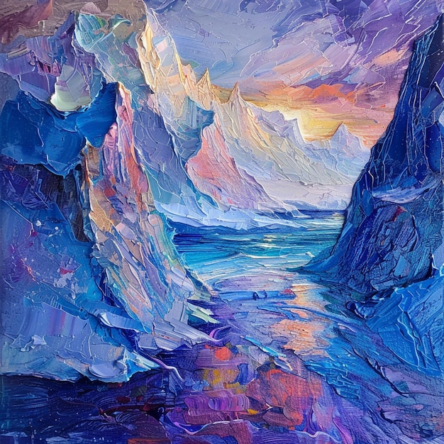 Photo a painting of a mountain landscape generative ai