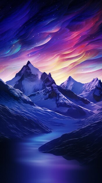 A painting of a mountain range at night