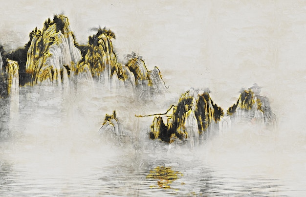 a painting of a mountain with a bird on it