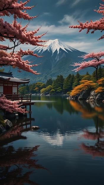 a painting of a mountain with a mountain in the background