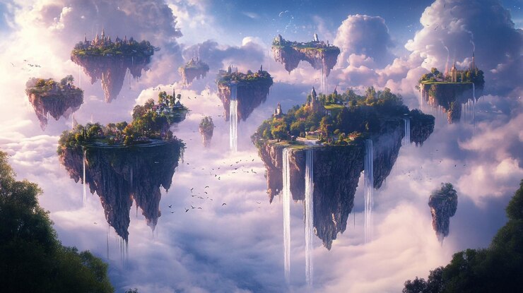 Photo a painting of a mountain with a waterfall and a waterfall
