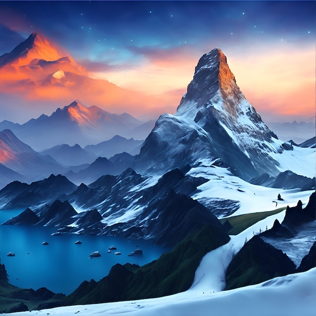 A painting of a mountain with the word zermatt on it