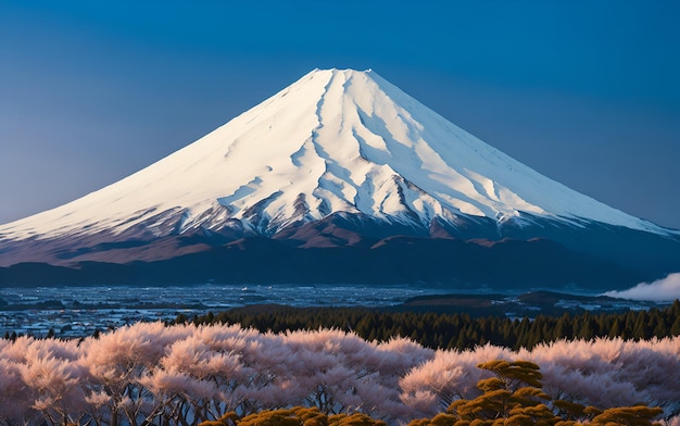 A painting of a mountain with the words fuji on the top