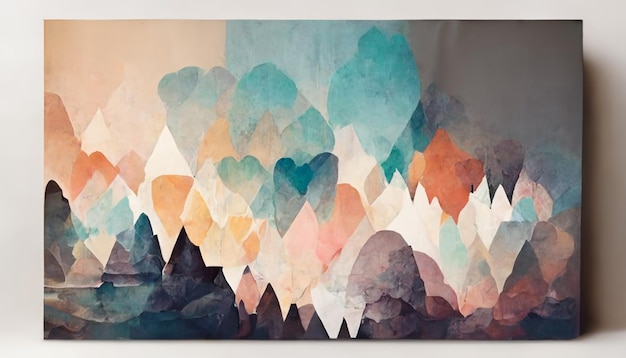 A painting of mountains with a heart in the middle