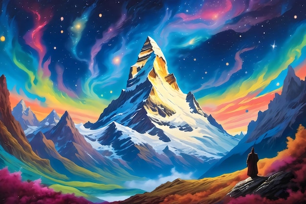 a painting of mountains