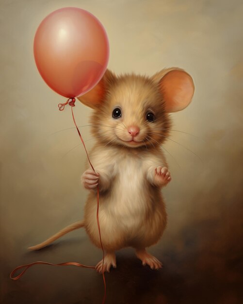 painting of a mouse holding a balloon with a string generative ai