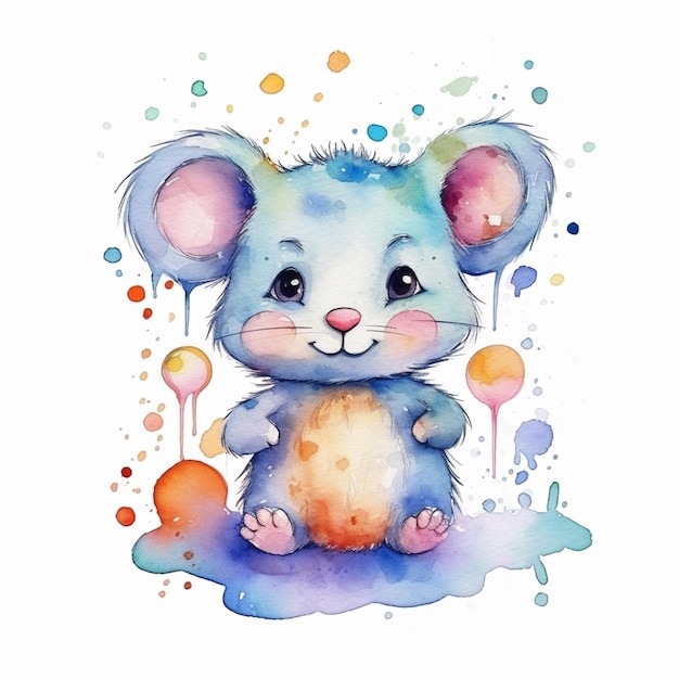 Photo painting of a mouse with a ball of paint on it generative ai