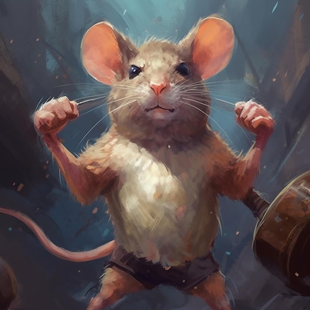 painting of a mouse with a barrel of beer in its paws generative ai