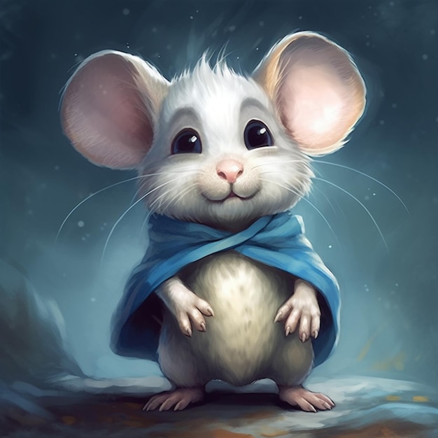 Painting of a mouse with a blue scarf on its head generative ai