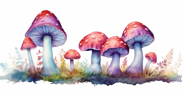 A painting of mushrooms on a white background.