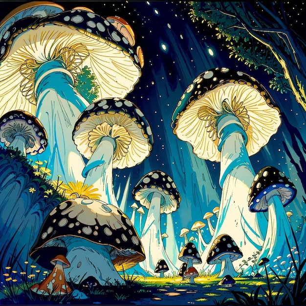 A painting of mushrooms