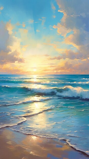 A painting of the ocean and the sun