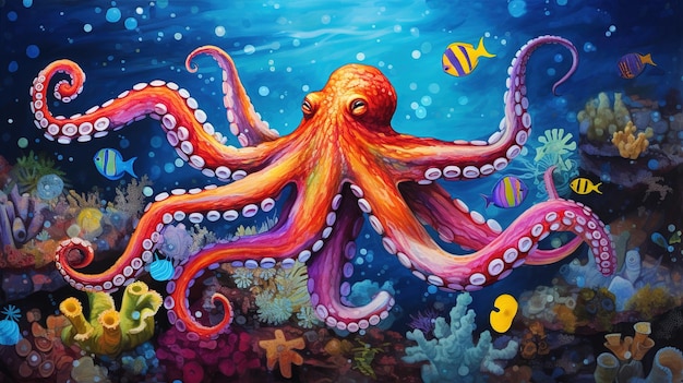 A painting of an octopus and the sea