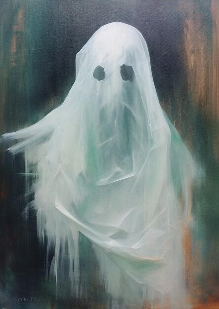 Фото Картина призрака с белым листом, покрывающим его лицо.
