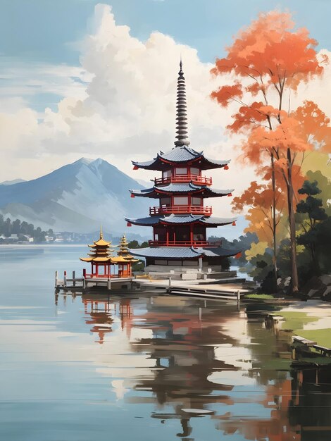 Painting_of_a_pagoda_next_to_a_body_of_water_ge