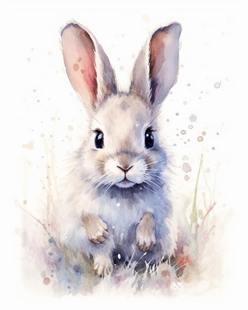 Фото Картина кролика в поле с акварелями генеративная ai