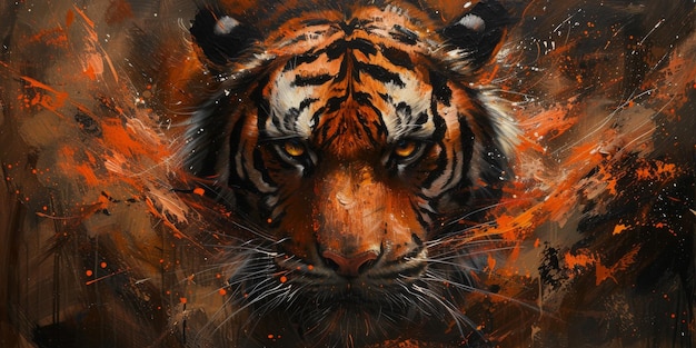 Фото Картина тигра с использованием масляной техники на стене