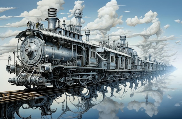 写真 列車が線路を下りて行き蒸気が出てきている絵画 - ガジェット通信 getnews