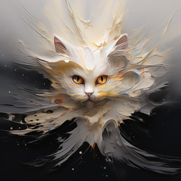 Фото Картина белого кота с желтыми глазами и длинным хвостом генеративный искусственный интеллект