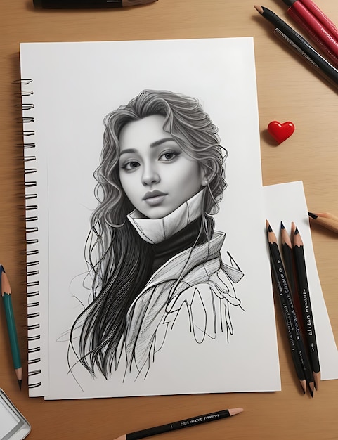 Фото Картина девушки с карандашом