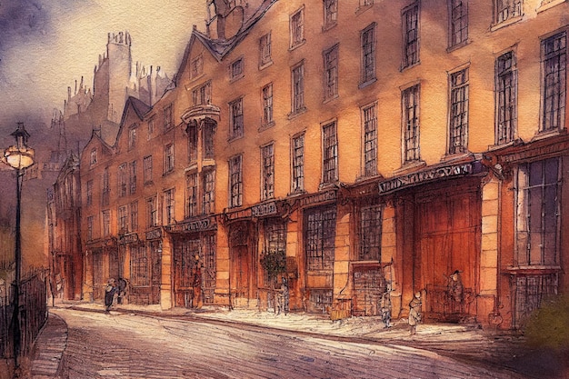 A painting of the old town of edinburgh