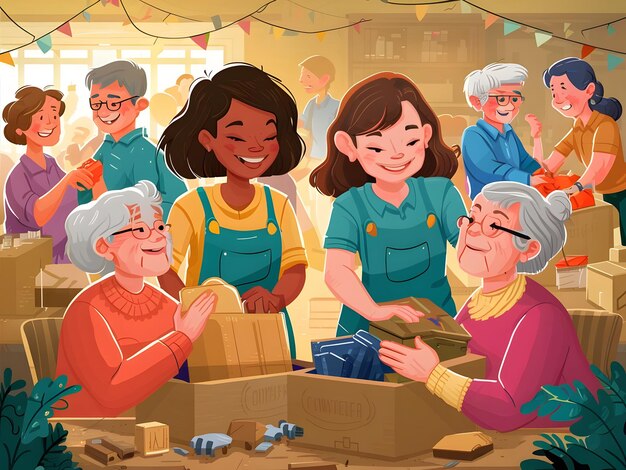 A painting of an old woman and an older woman with a box of gifts