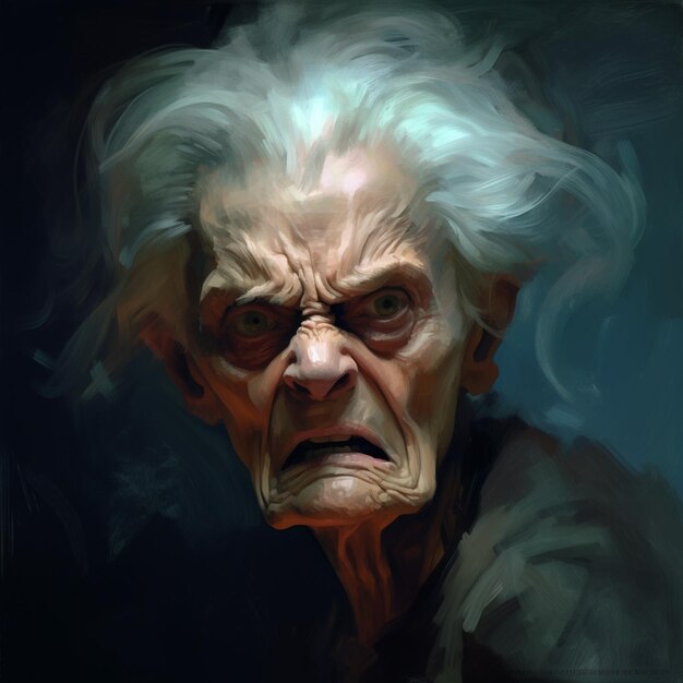 painting of an old woman with white hair and a white wig generative ai