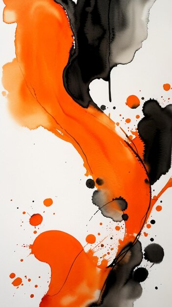 A painting of orange and black ink on a white background